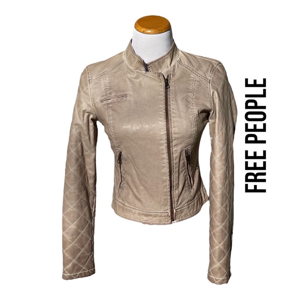 SOLD! Free People • Quilted Vegan Leather Distressed Moto Chic Jacket • size 0